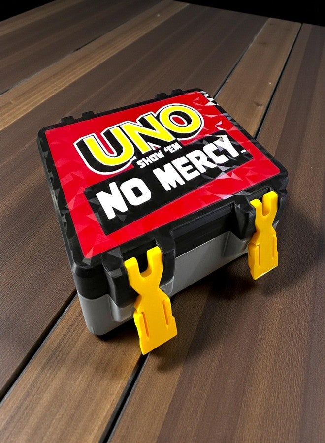 Sentosa Uno No Mercy Card Game Storage Box with Snap On Locks, Inner Tray, Multicolor, Durable (Gray Box + Original Card Deck) - Image 1